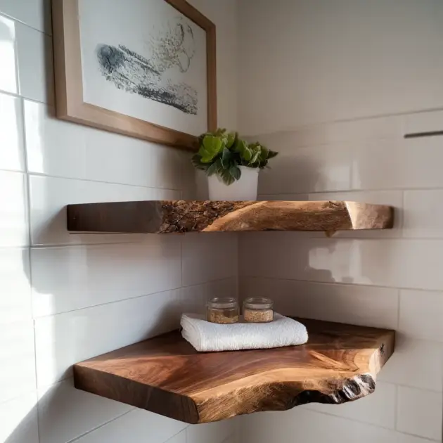 Walnut Live Edge Corner Floating Shelf Rustic Holiday Decor Gift