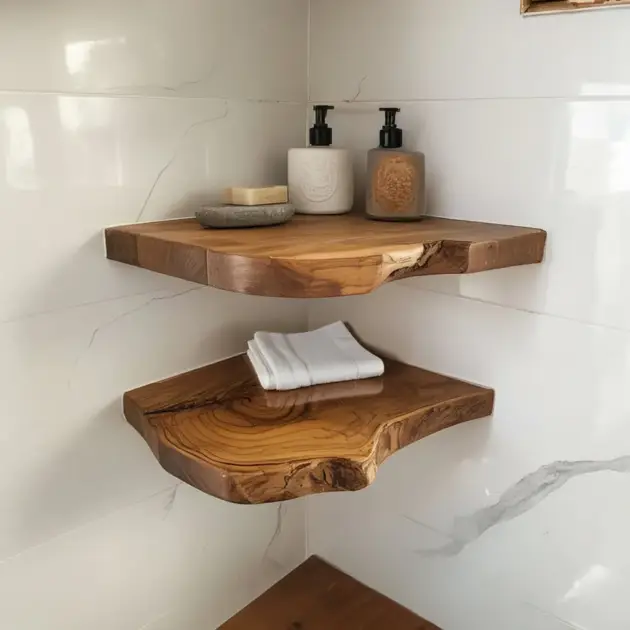 Teak Root Corner Floating Shelf Rustic Wood Display Accent