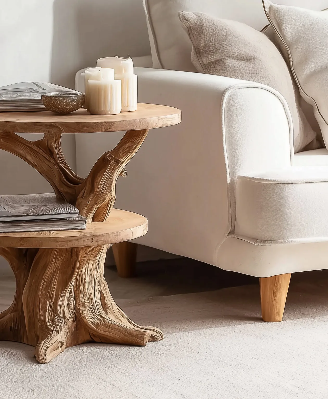 Rustic Round Side Table Solid Wood Live Edge for Lounge and Bedroom - Image 3