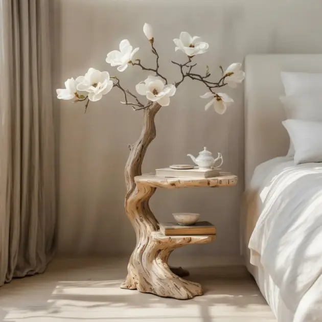 Country Round Side Table Solid Timber Live Edge Handmade Coffee Accent