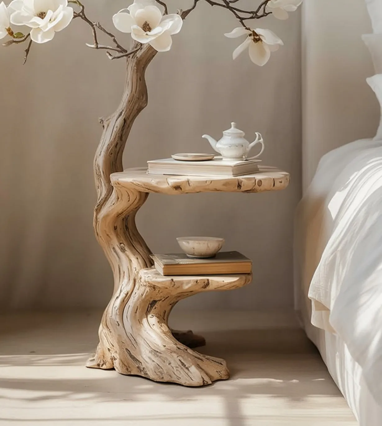 Country Round Side Table Solid Timber Live Edge Handmade Coffee Accent - Image 4