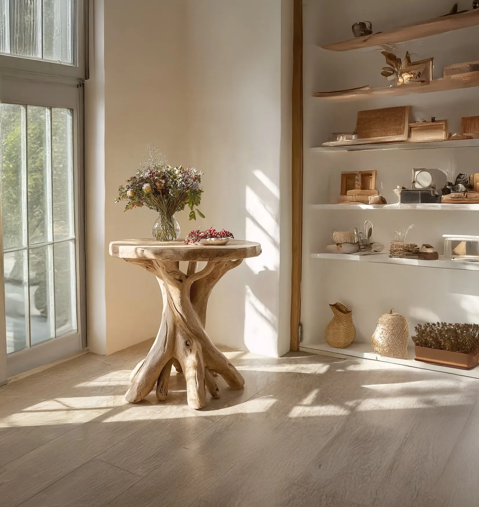 Artisan Round Side Table Solid Wood Live Edge Rustic Accent Piece - Image 2