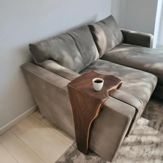 Sofa Arm Rest Table Solid Wood Storage Caddy Rustic Couch Arm Shelf